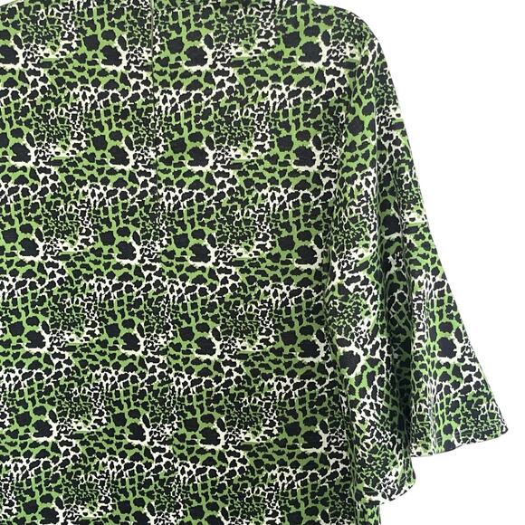 Tyler Boe Mindy Dress Sz M Mock Neck Jacquard Animal Print Flutter Sleeve Green - Picture 7 of 10